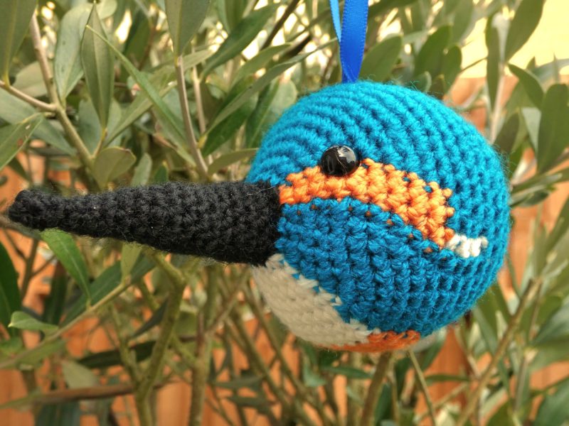 Kingfisher crocheted tree decoration - ready to ship