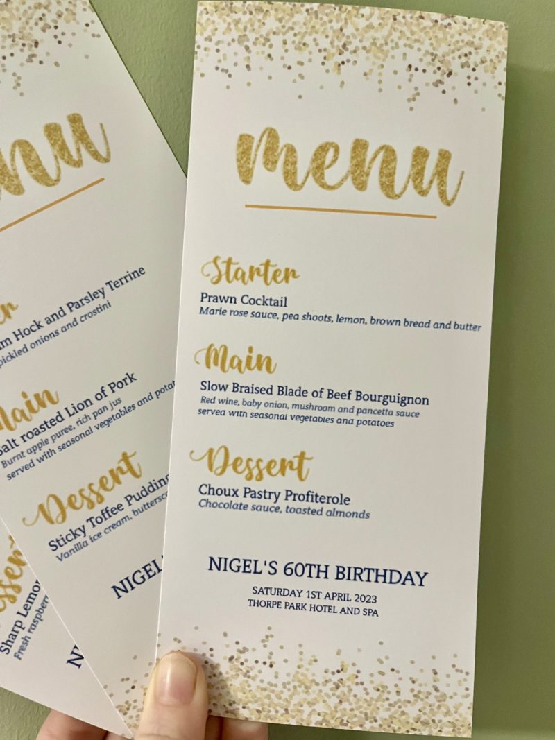 Blue & Gold Confetti Menu Cards