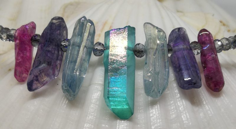 Crystal Points Choker Necklace | Pink Purple and Turquoise | Titanium Coated