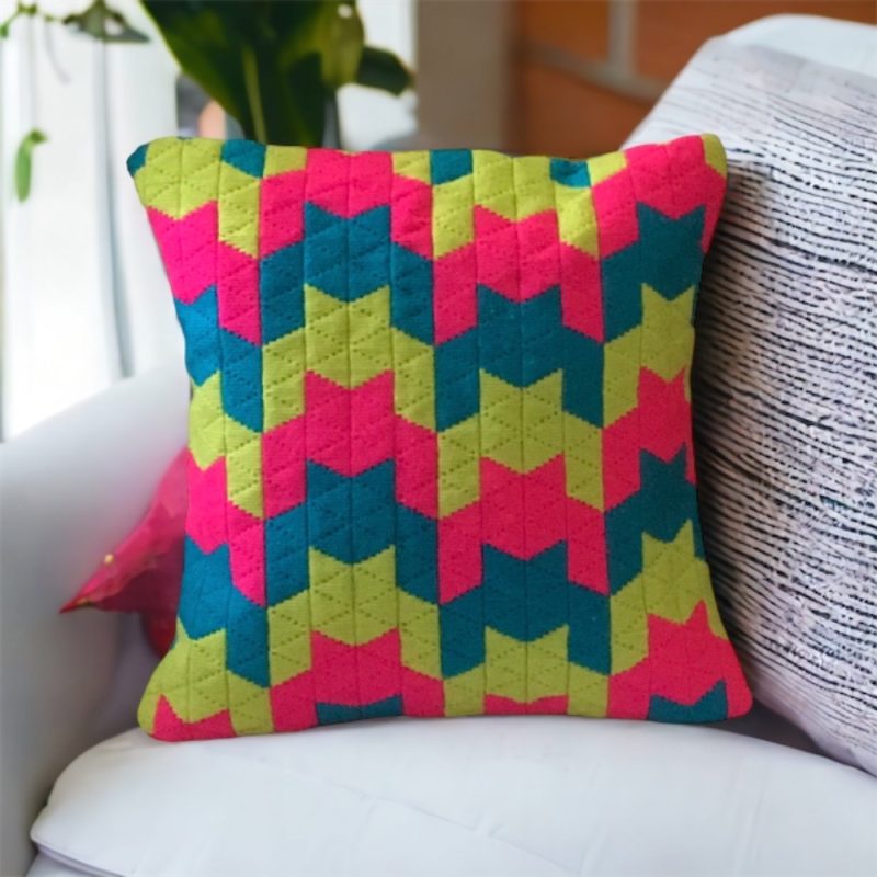 Neon bright needlepoint cushion