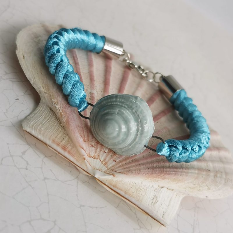 Turquoise Chinese Knot Bracelet | Snakeknotted Satin Cord | Aqua Ceramic Shell Focal