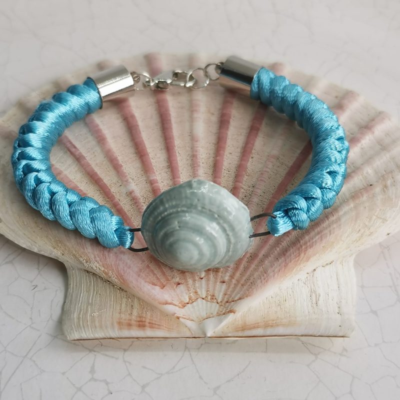 Turquoise Chinese Knot Bracelet | Snakeknotted Satin Cord | Aqua Ceramic Shell Focal