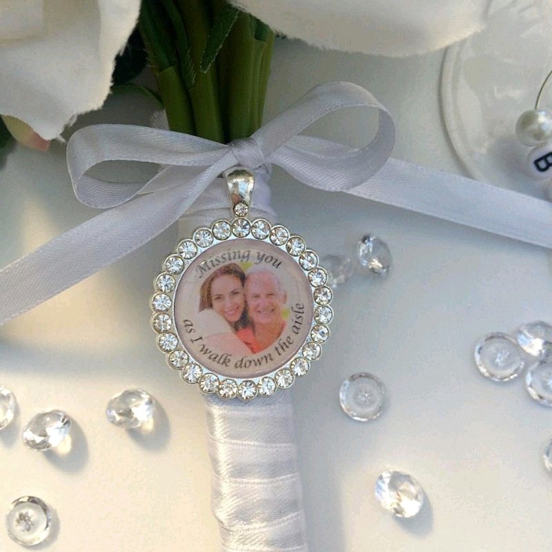 Personalised Rhinestone Bridal Bouquet Photo Memory Charm, Photo Bridal Charm