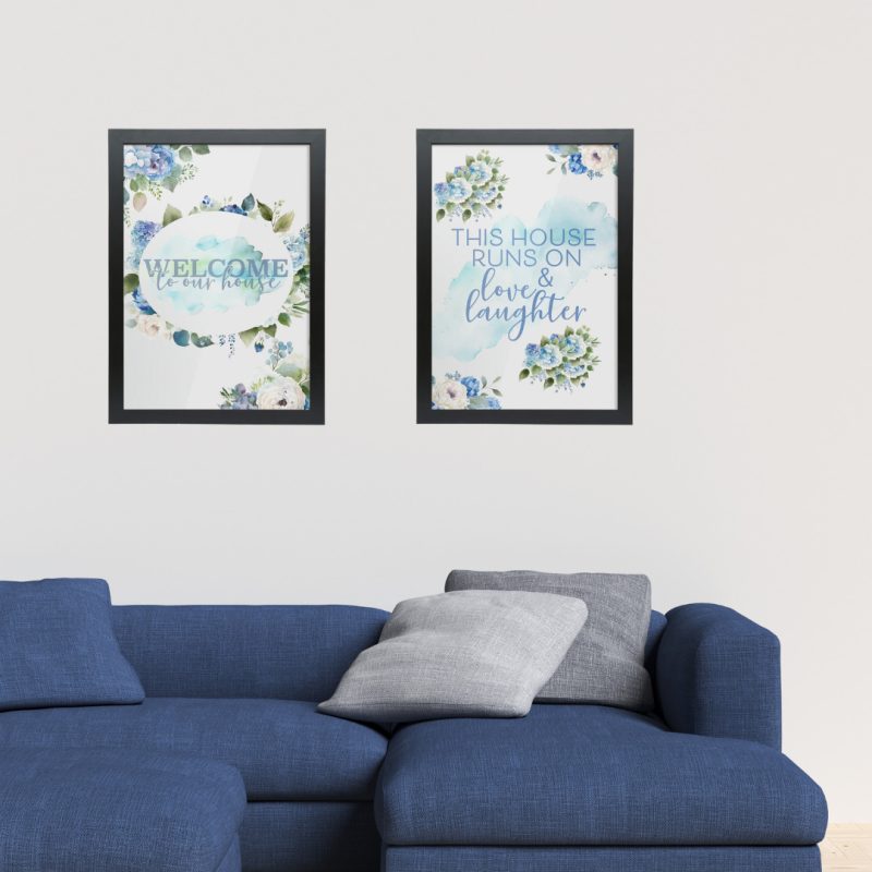 Home Wall Art Collection - Blue Hydrangeas - Black Framed Wall Art - Unique Prints