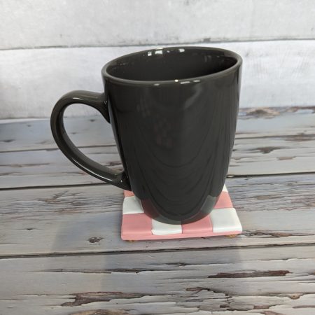 Drinks coaster, handmade from pink and white polymer clay