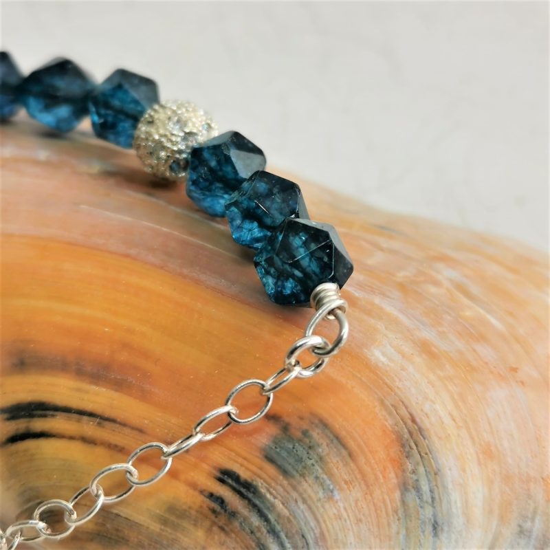 Teal Quartz Necklace made with Sterling SilverTrace Chain with Lobster Clasp Fastener