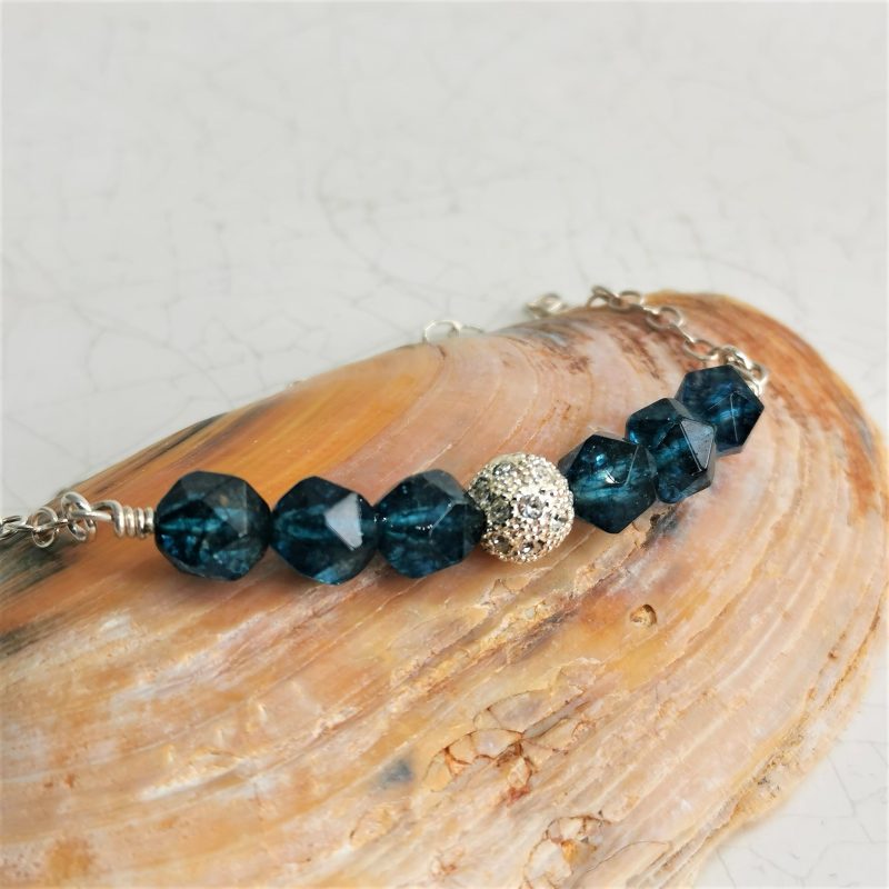Teal Quartz Necklace made with Sterling SilverTrace Chain with Lobster Clasp Fastener