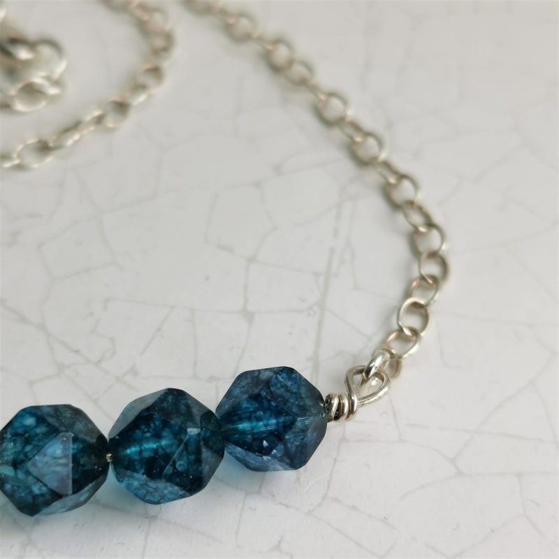 Teal Quartz Necklace made with Sterling SilverTrace Chain with Lobster Clasp Fastener