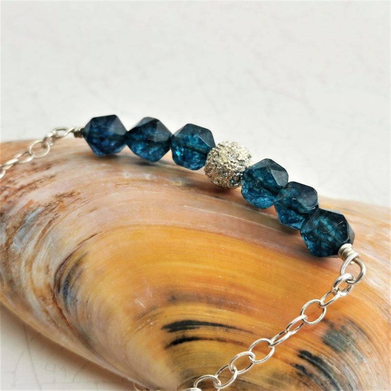 Teal Quartz Necklace made with Sterling SilverTrace Chain with Lobster Clasp Fastener