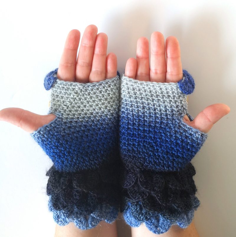 One Of A Kind hand crocheted OWL fingerless gloves - Small / Med - Deep Blue