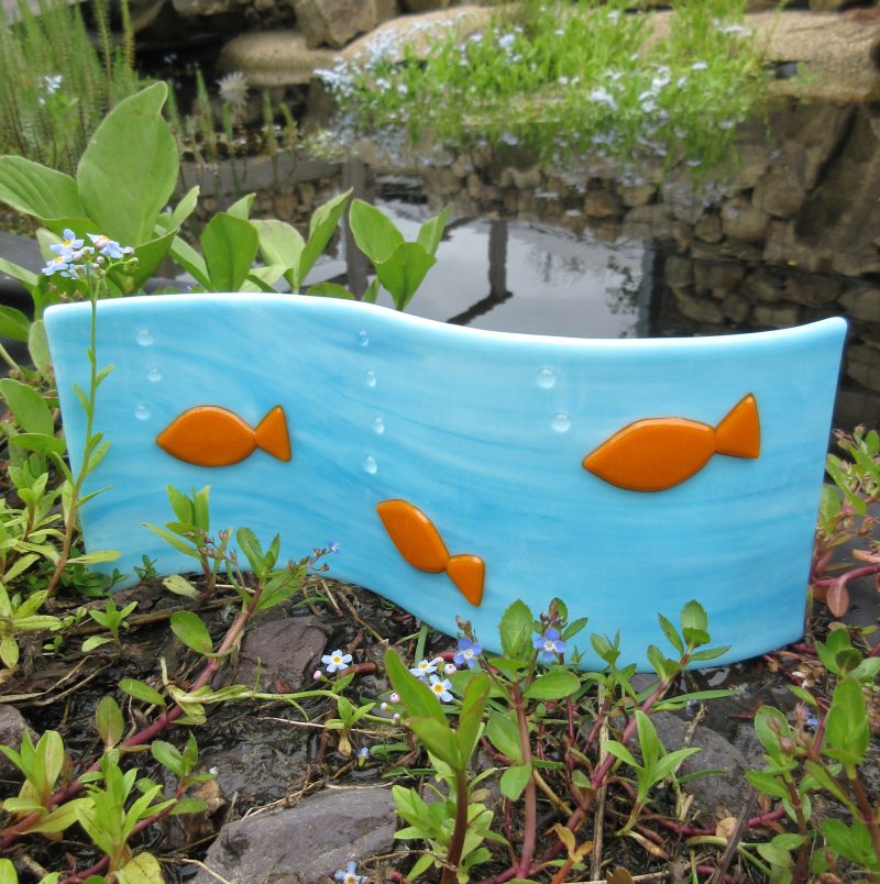 Handmade Fused Glass Fish Wave Art - vibrant colours and fully waterproof, perfect for a bathroom