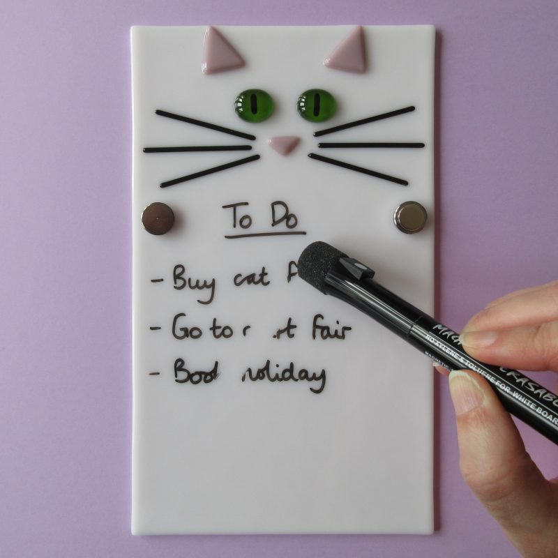 Fused Glass Mini Whiteboard, Cat or Piano design - made to order