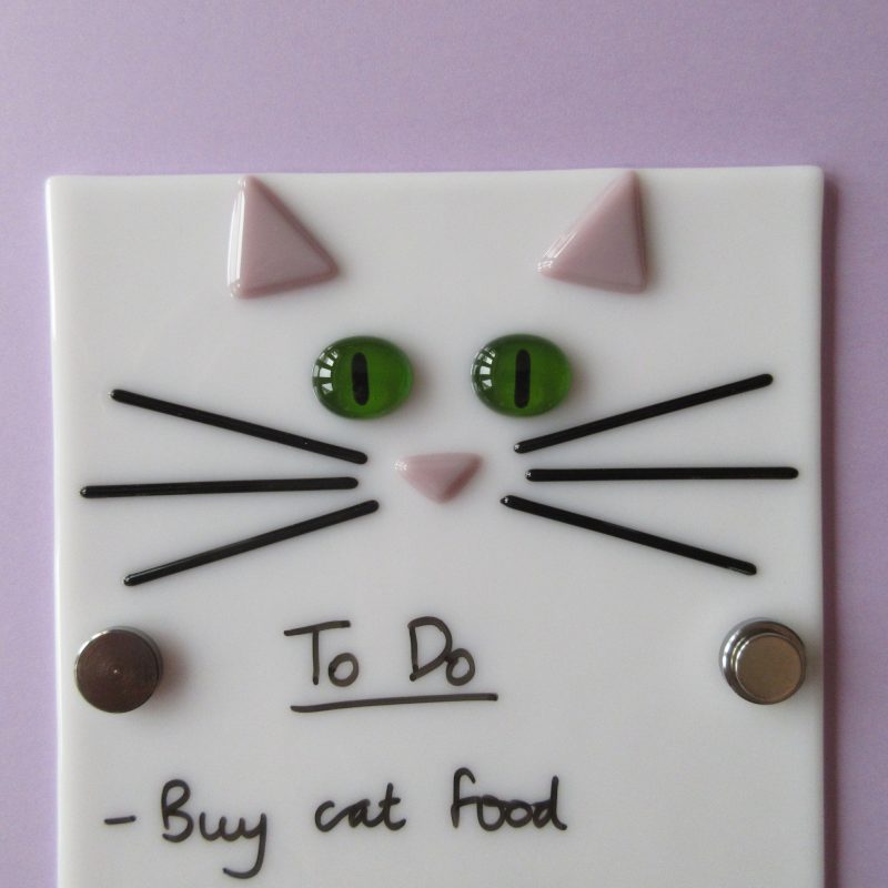 Fused Glass Mini Whiteboard, Cat or Piano design - made to order