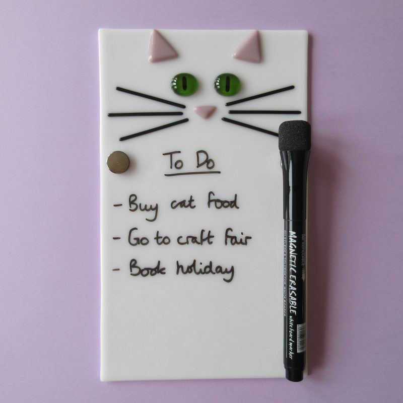 Fused Glass Mini Whiteboard, Cat or Piano design - made to order