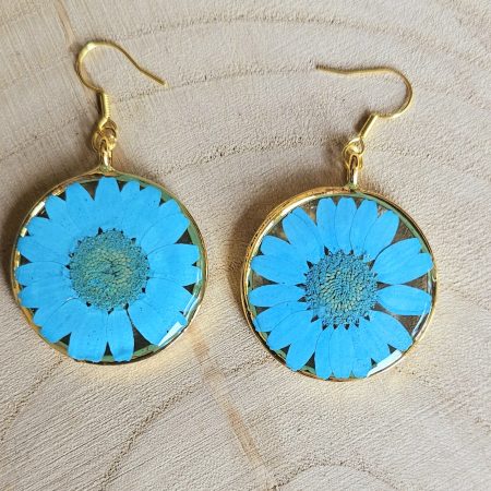 Blue Daisy Earrings, Real Pressed Flower Jewellery