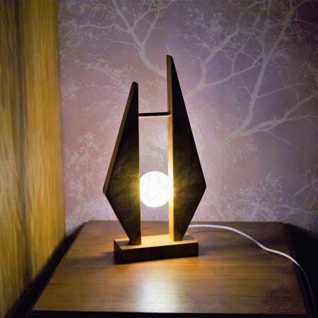 Contemporary oak bedside or table lamp.