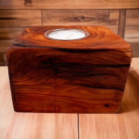 Stunning rustic Yew wood tea light with copper candle cup.
