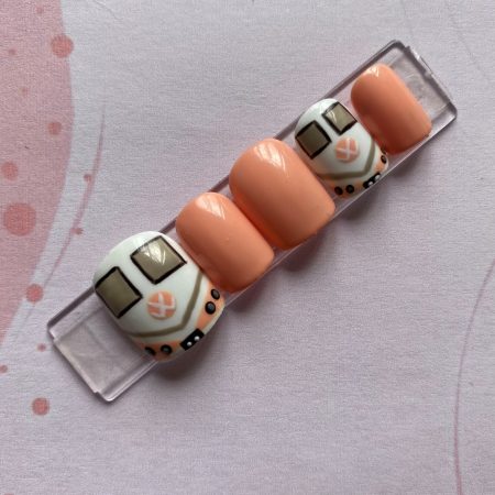 Custom Hand Painted Press On Nails - Pink Campervan