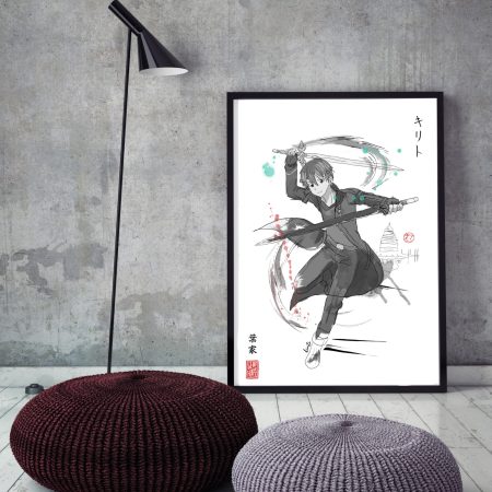 Sword Art Online Fanart Print - Kirito - Sumi e Japanese Ink brush - bedroom decor anime gift fan