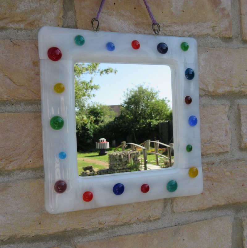 Colourful Dotty Fused Glass Mirror