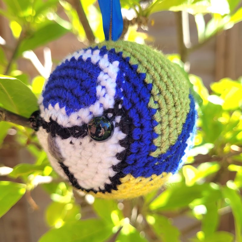 Blue Tit crocheted tree decoration - ready to ship