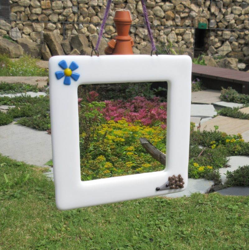 Handmade Hedgehog Fused Glass Mirror - a beautiful frame with a cute hedgehog