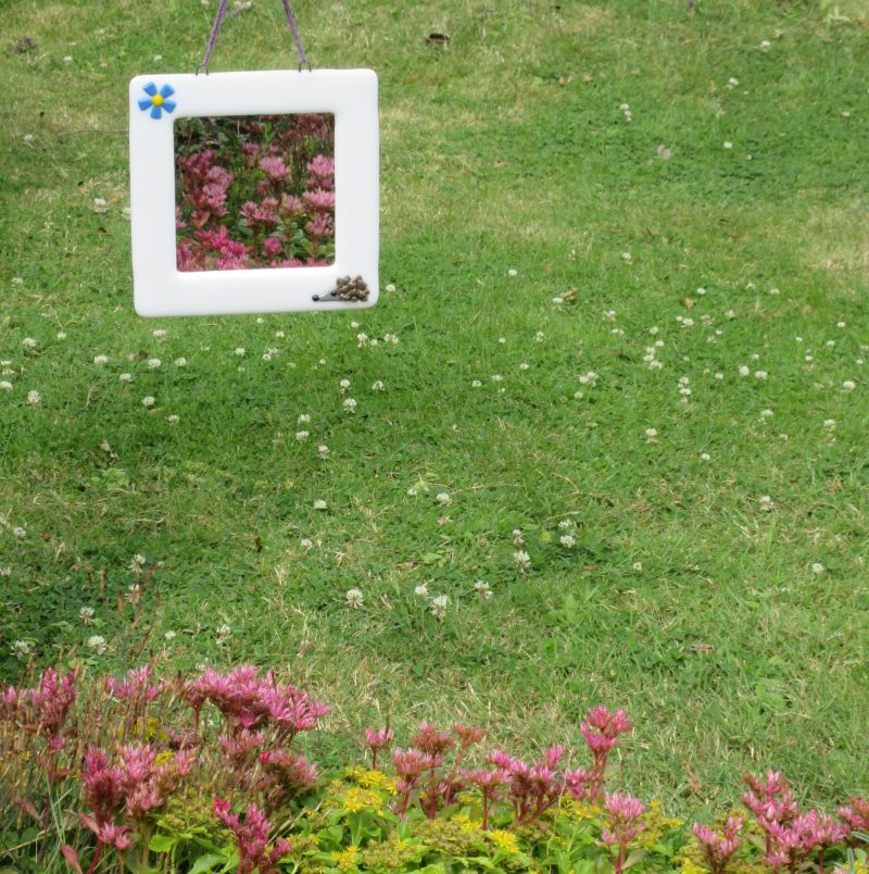 Handmade Hedgehog Fused Glass Mirror - a beautiful frame with a cute hedgehog