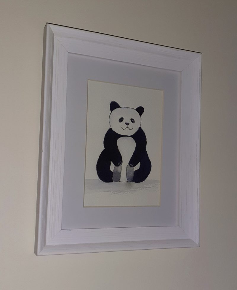 Panda original framed watercolour painting for children/nursery