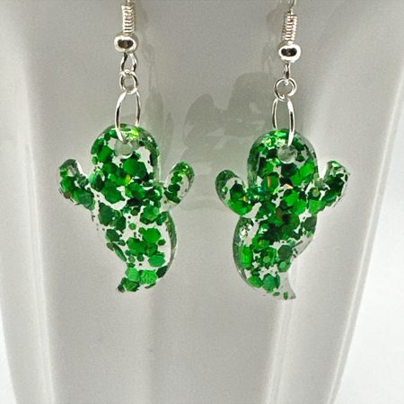 Cute Ghost Earrings |Green Glitter Ghost