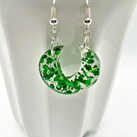 Cute Crescent Moon Earrings | Green glitter mix earrings