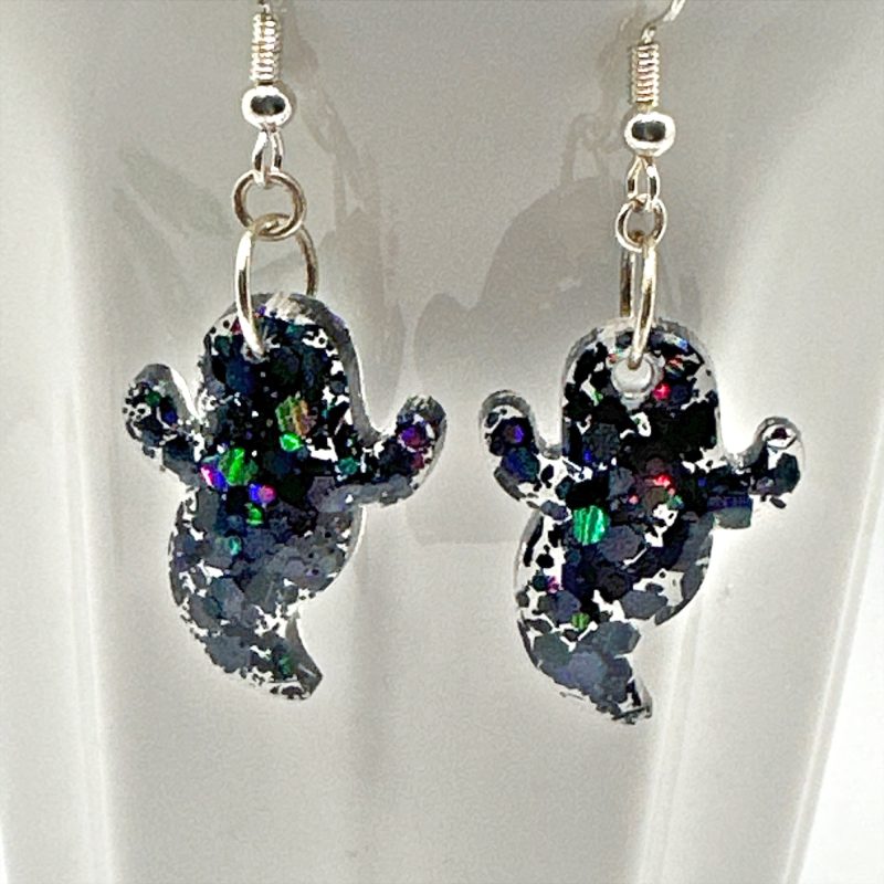 Cute Ghost Earrings | Black Glitter Halloween Earrings