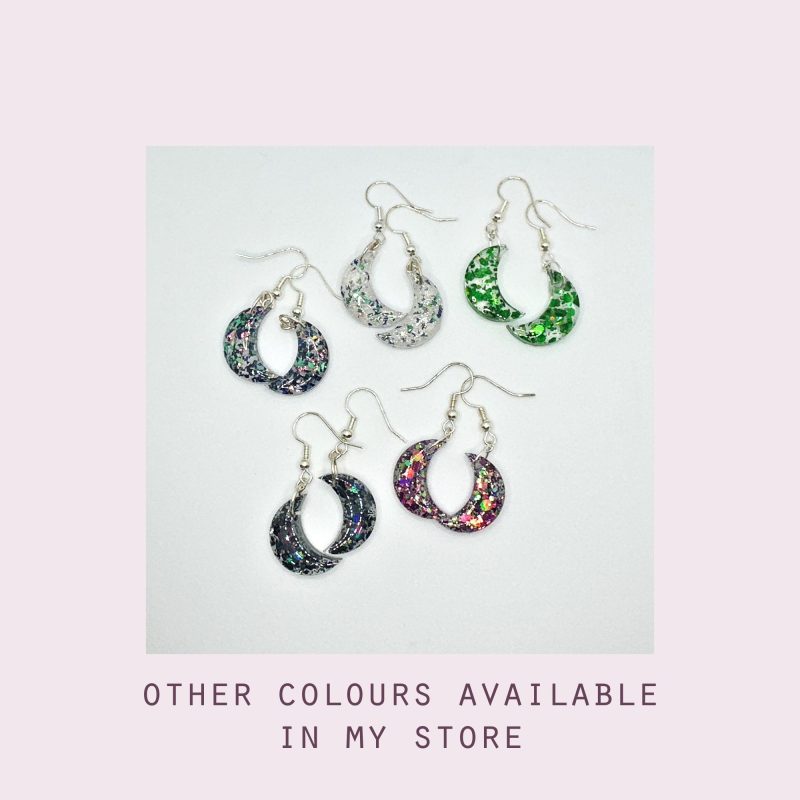 Cute Crescent Moon Earrings | Blue glitter mix moon earrings
