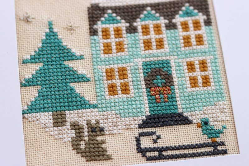 Holiday House....A Cross stitch Christmas greetings card or a Little Christmas keep sake.
