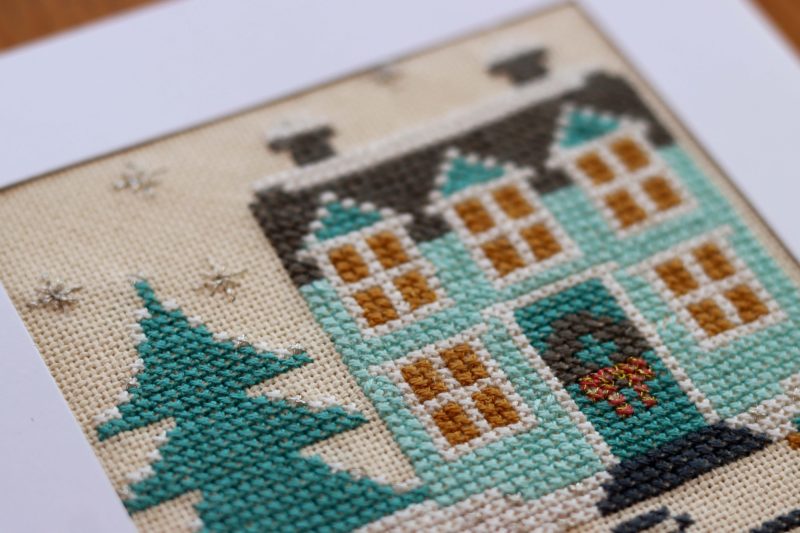 Holiday House....A Cross stitch Christmas greetings card or a Little Christmas keep sake.