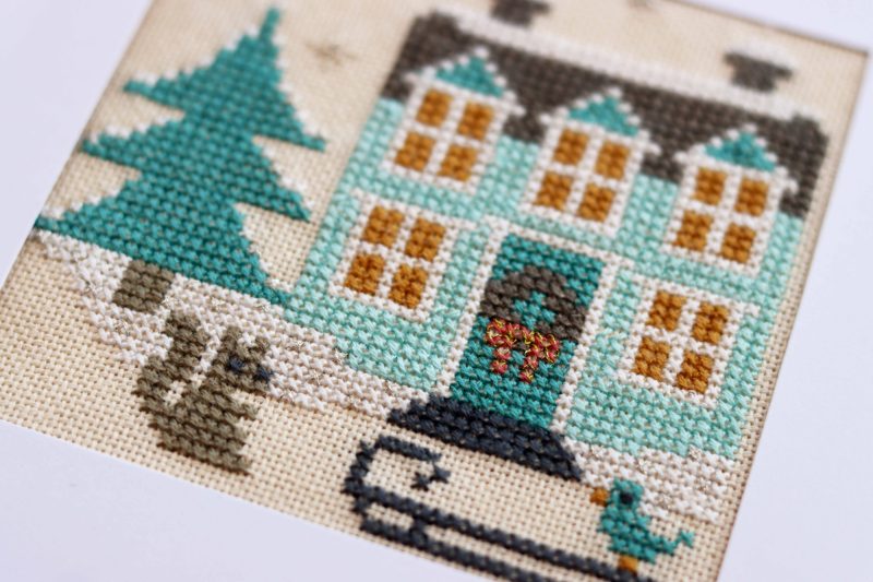 Holiday House....A Cross stitch Christmas greetings card or a Little Christmas keep sake.