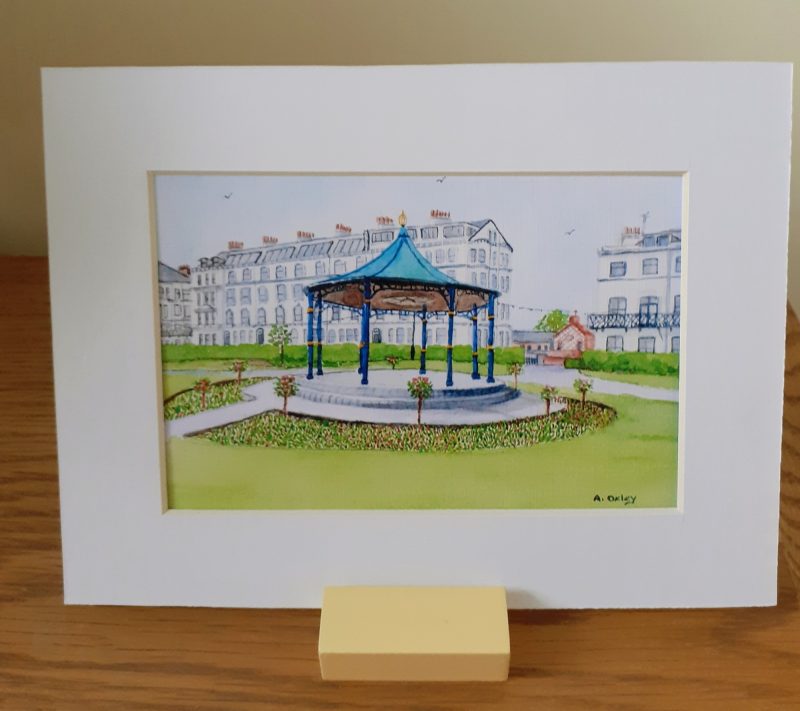 Filey Bandstand. Print from an original landscape watercolour painting. Framed Filey print