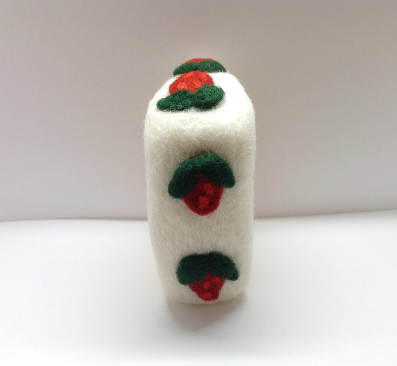 Needle Felted Wild Strawberry Cake Pincushion. Gift Packaging.