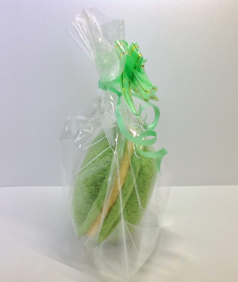 Needle Felted Pistachio Macaron Pincushion. Gift Packaging.
