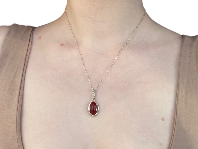 Silver and Carnelian Pendant with Sterling Silver Chain