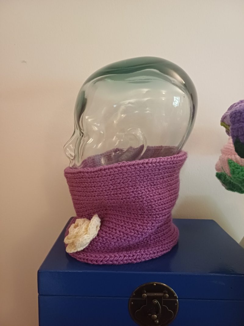 Simple Tube Cowl - Pink with Crochet Flower