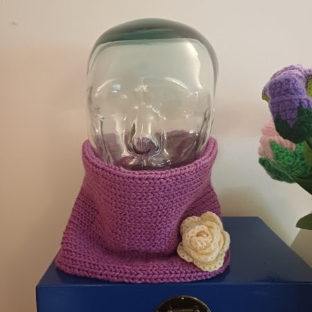 Simple Tube Cowl - Pink with Crochet Flower