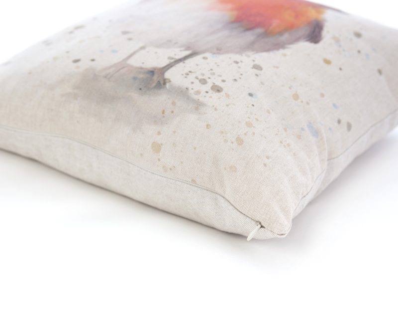 Robin cushion, or cover, linen look, 16.5 inch (42cm), Christmas festive decor