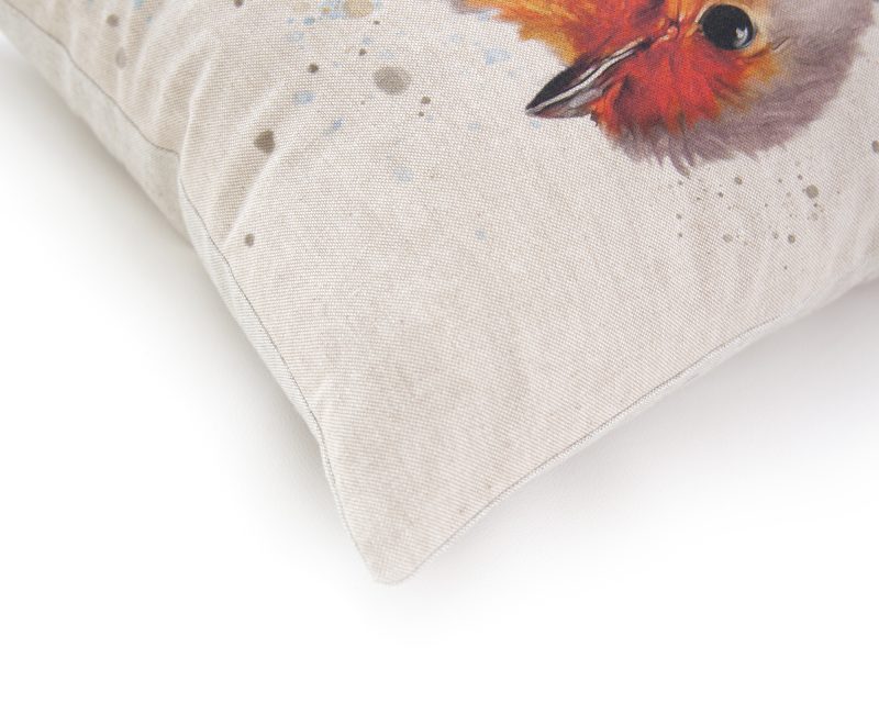 Robin cushion, or cover, linen look, 16.5 inch (42cm), Christmas festive decor
