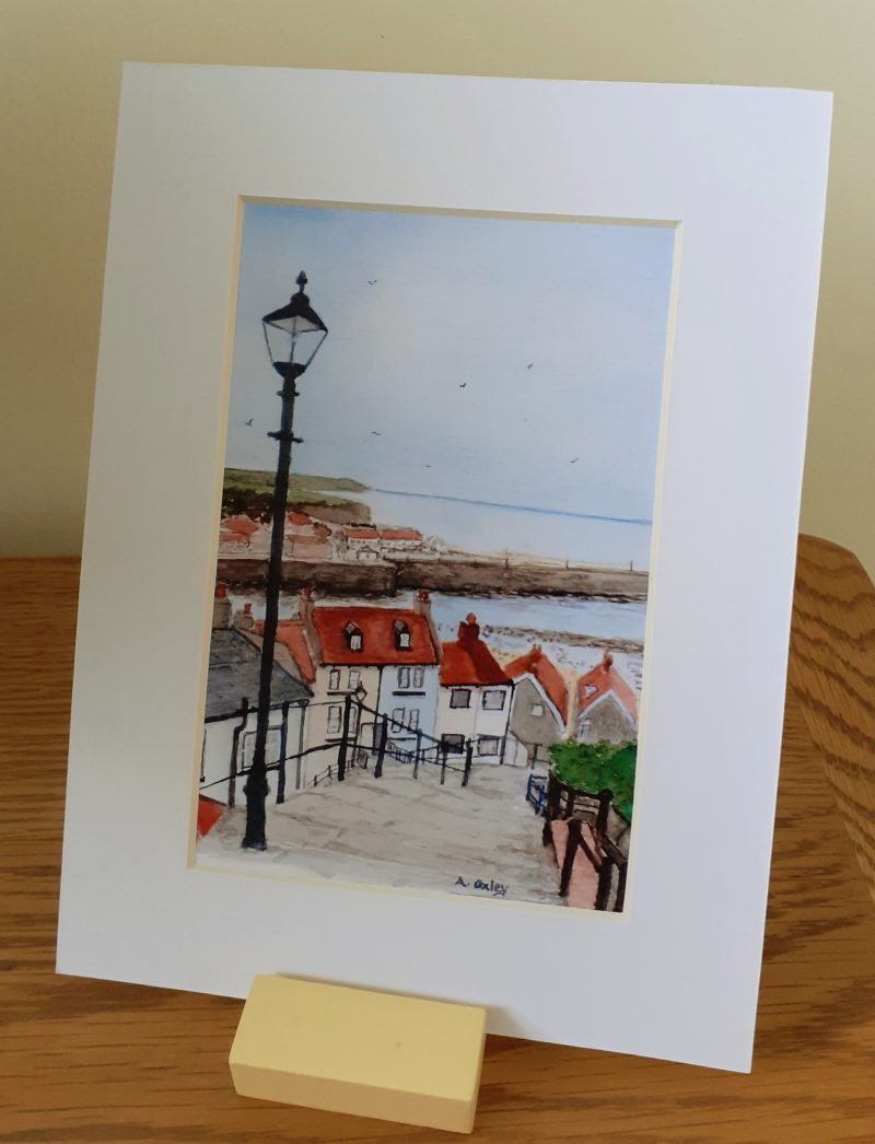 Whitby View print from original landscape watercolour painting. Framed Whitby print