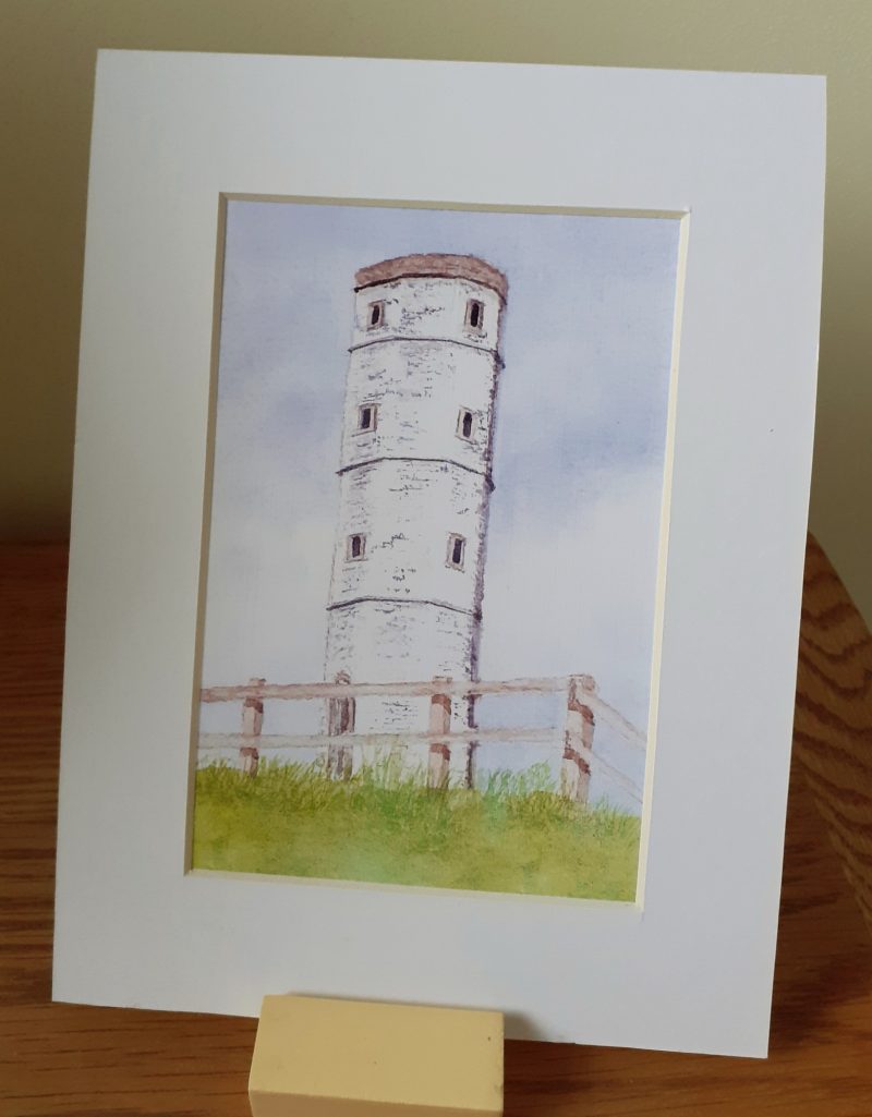 Old Lighthouse Flamborough print from original landscape watercolour painting. Framed print