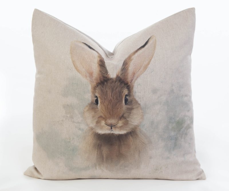 Rabbit Cushion, or cover, animal design, 17 in. (43cm), 18 inch (45cm) pad, linen look, country