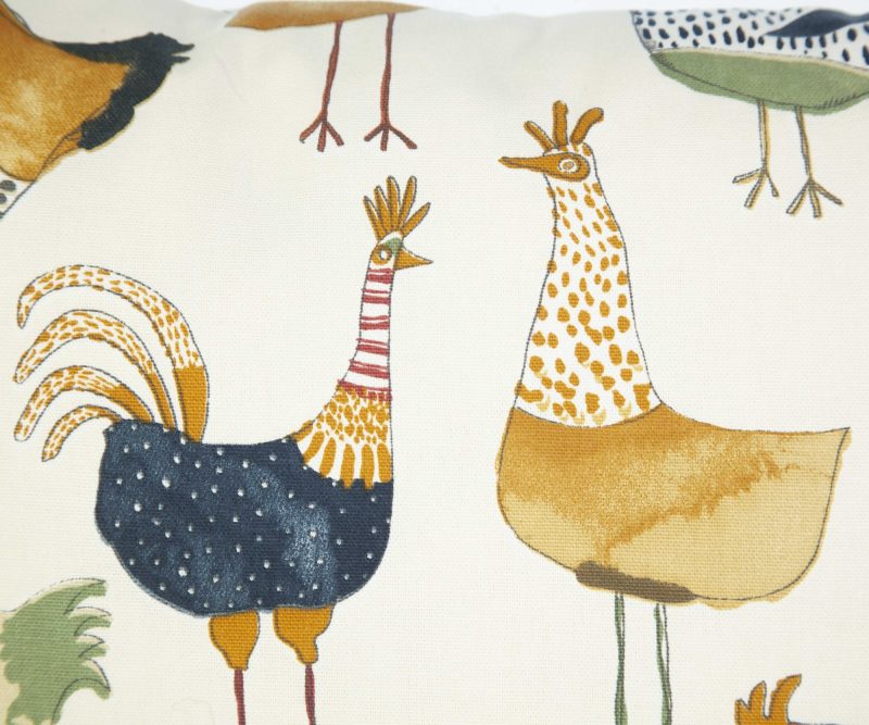 Chickens cushion cover, 17 inch, 43 cm. farmyard hen decor, country style, with zip, fits 18in. pad