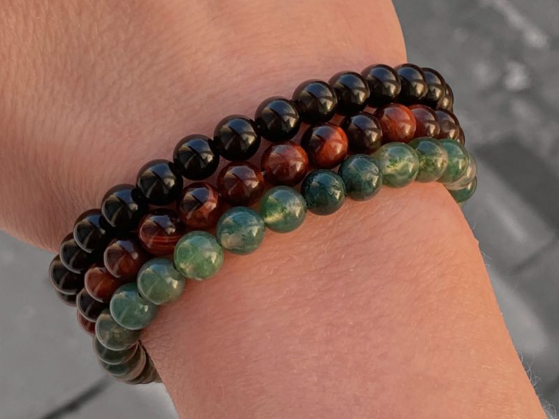 Moss Agate Beaded Bracelet with Sterling Silver Clasp