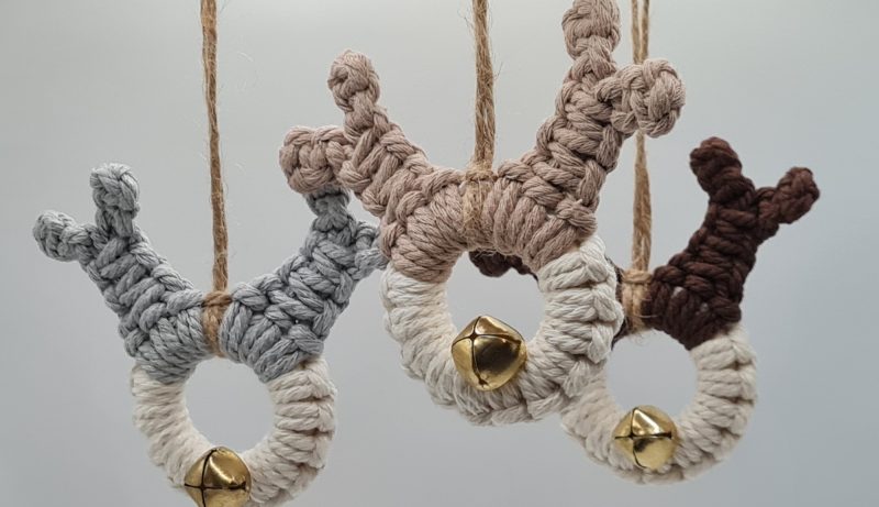 Handmade Macrame Christmas Reindeer Ornaments