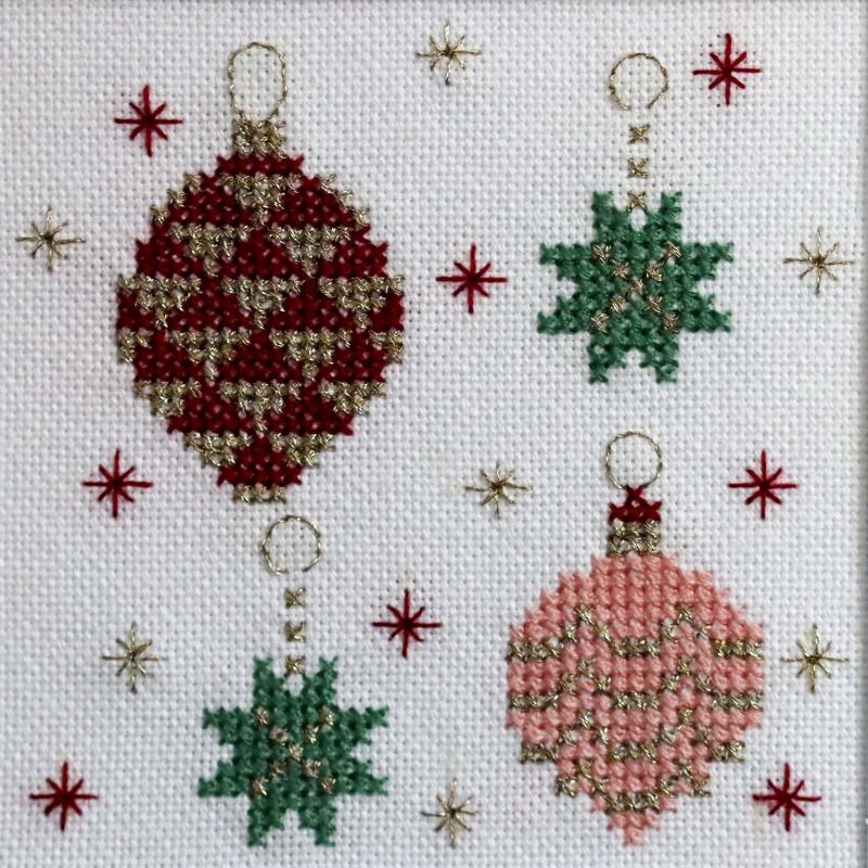 Christmas Baubles...A Cross stitch greetings card for all occasions and perfect for everyone